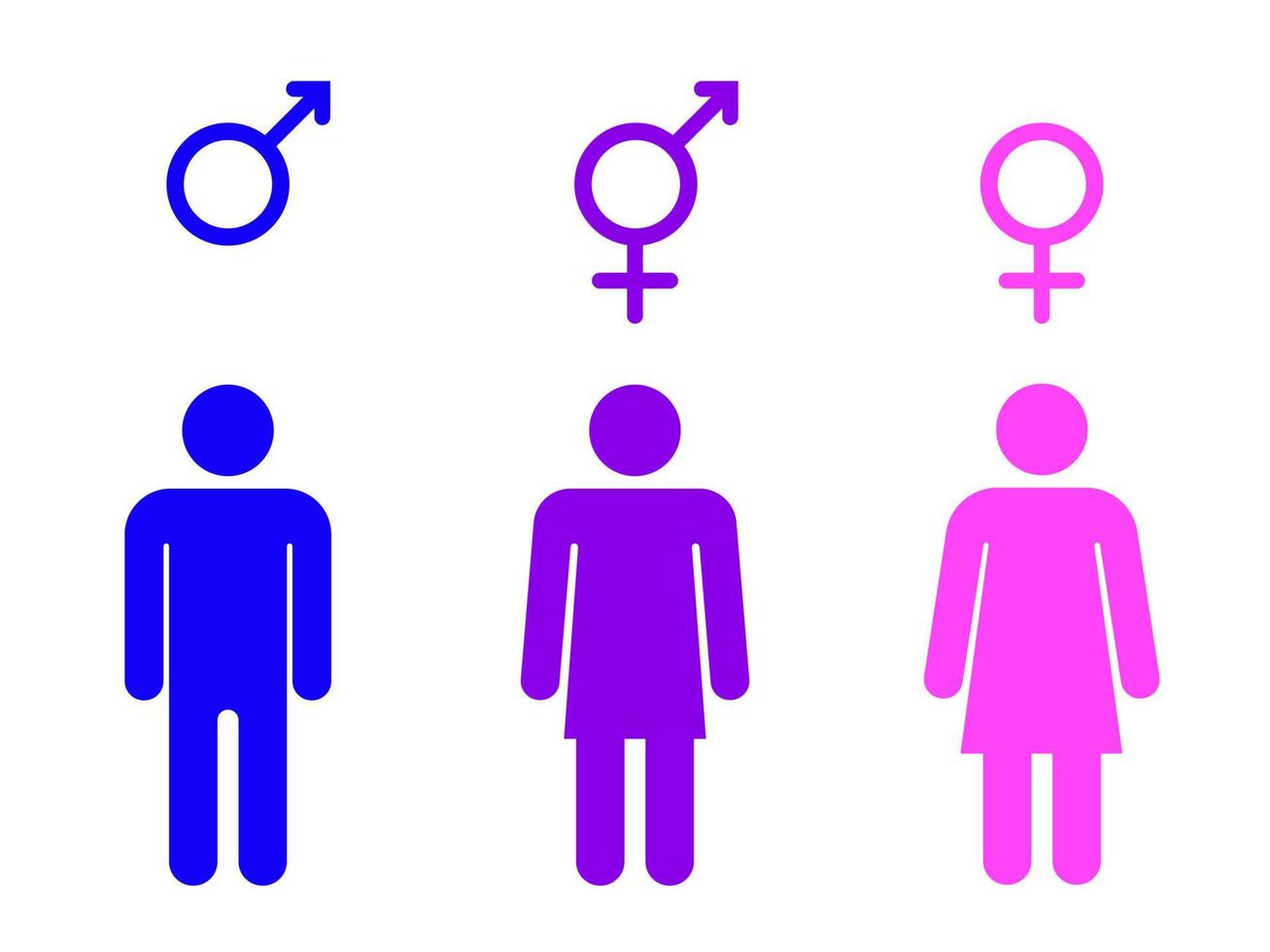 impostato di Genere simboli con stilizzato sagome - maschio, femmina e unisex o transgender. isolato vettore illustrazione