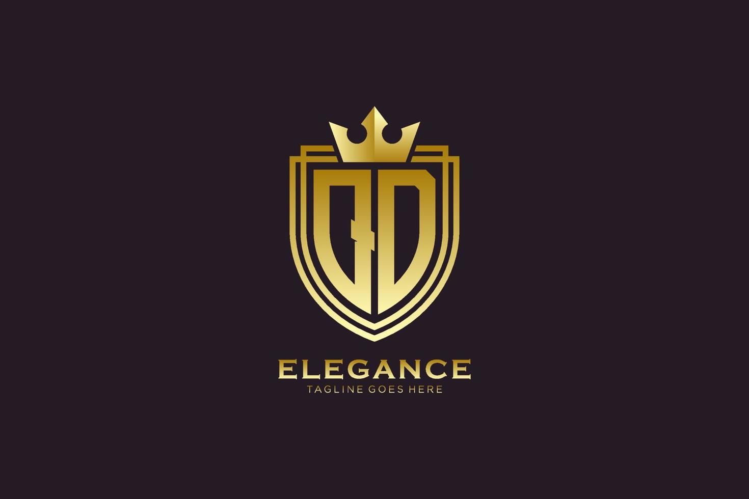 iniziale qd elegante lusso monogramma logo o distintivo modello con pergamene e reale corona - Perfetto per lussuoso il branding progetti vettore