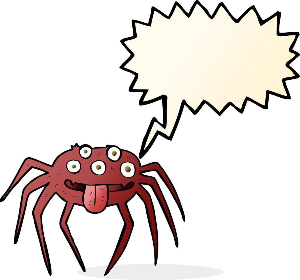 cartone animato schifoso Halloween ragno con discorso bolla vettore