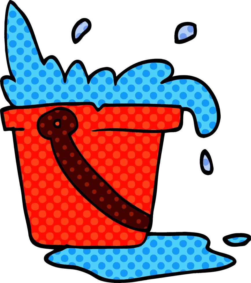 cartone animato doodle acqua e secchio vettore