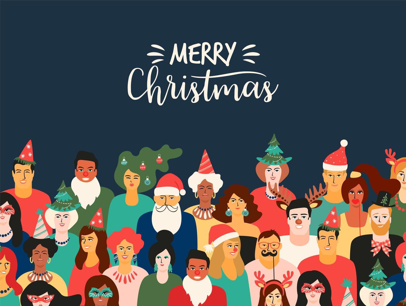 Natale e felice anno nuovo illustrazione con persone divertenti. vettore