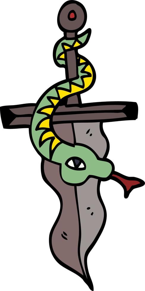 simbolo del pugnale del tatuaggio di doodle del fumetto vettore