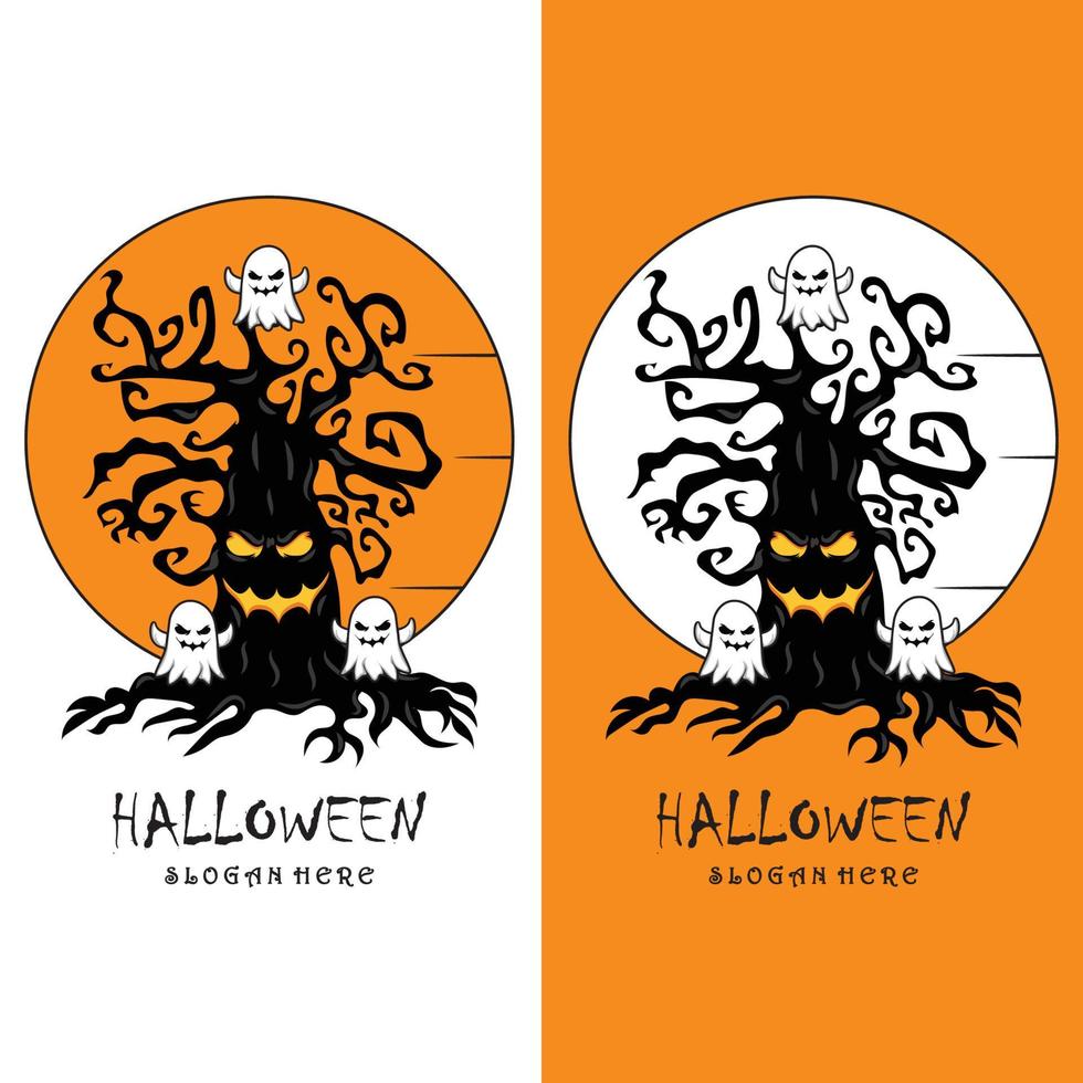 Halloween logo con slogan modello vettore