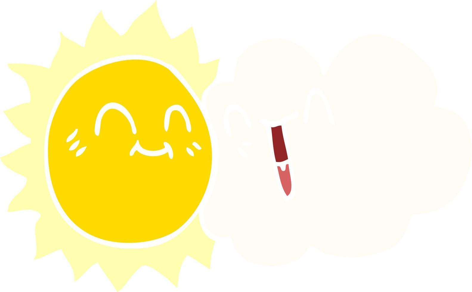 cartone animato scarabocchio contento luce del sole e nube vettore