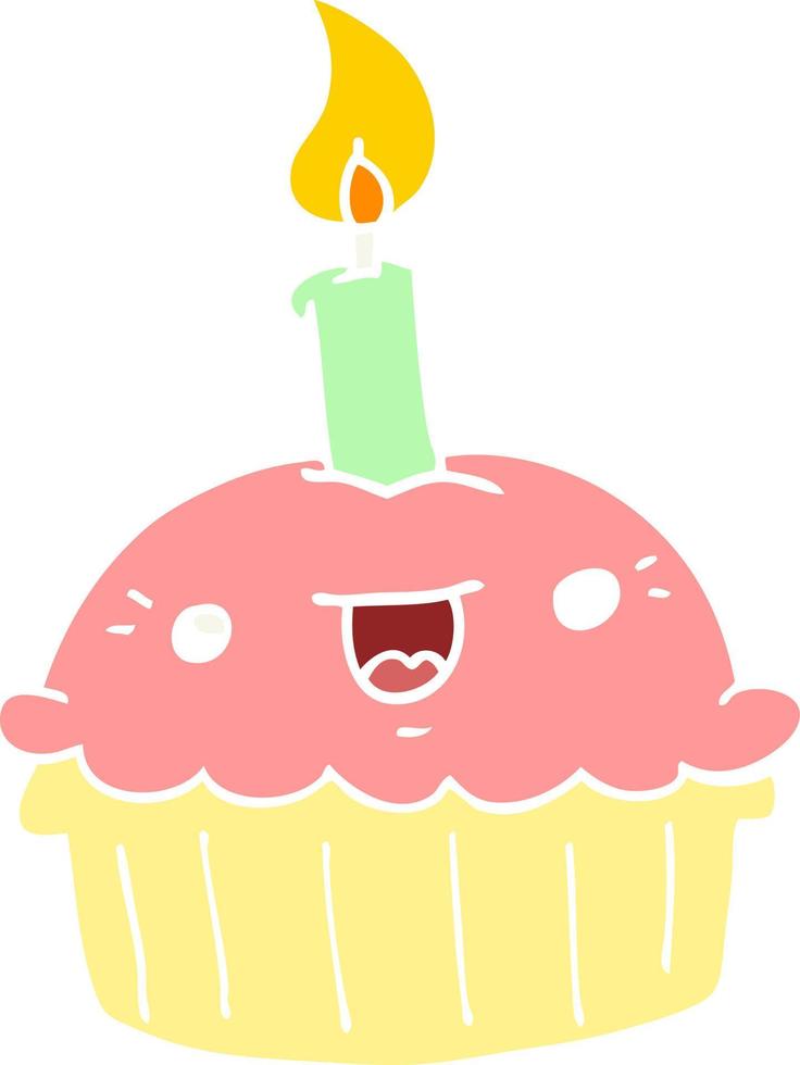piatto colore stile cartone animato Cupcake con candela vettore