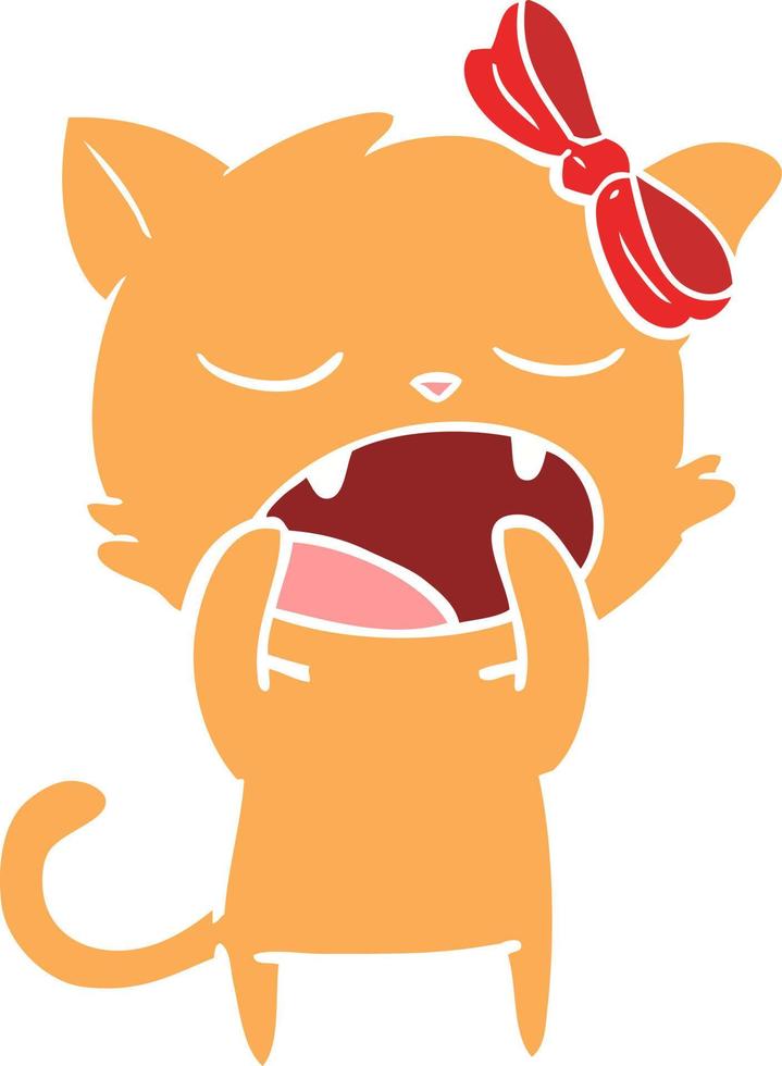 gatto che sbadiglia in stile cartone animato a colori piatti vettore