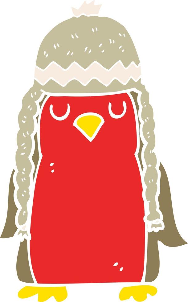 piatto colore illustrazione di un' cartone animato pettirosso indossare inverno cappello vettore