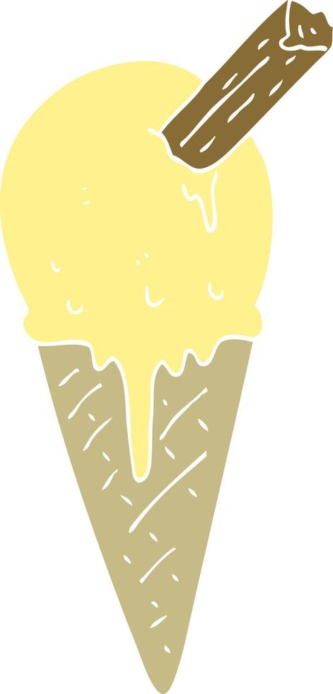 piatto colore illustrazione di un' cartone animato ghiaccio crema cono vettore