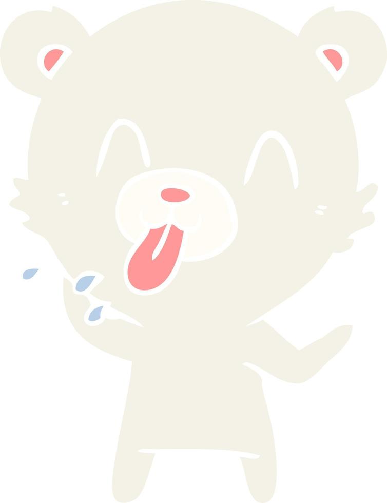 maleducato piatto colore stile cartone animato polare orso attaccare su lingua vettore