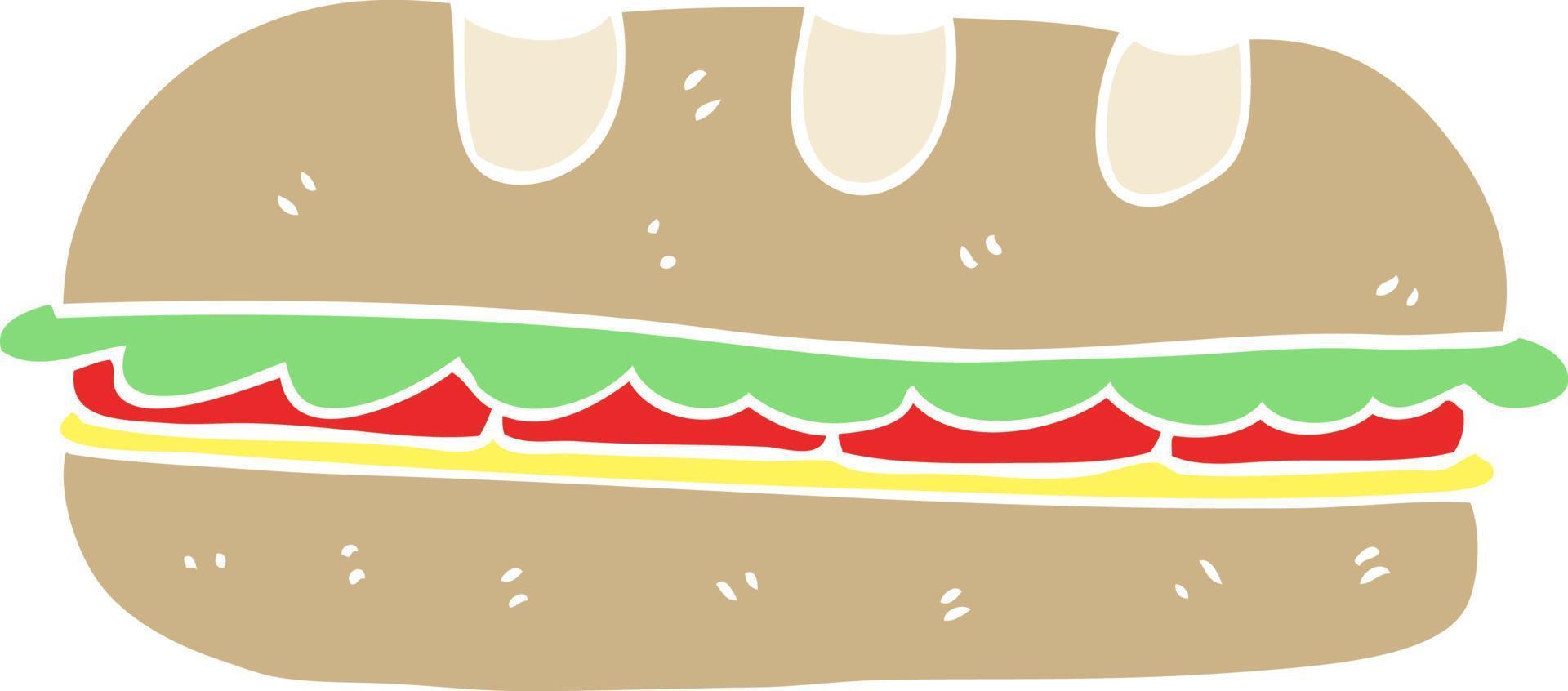 piatto colore illustrazione di un' cartone animato enorme Sandwich vettore