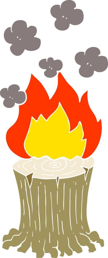 piatto colore illustrazione di un' cartone animato ardente albero ceppo vettore