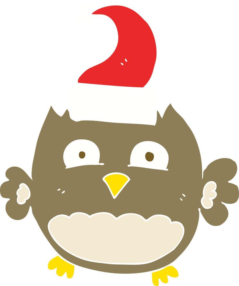 piatto colore illustrazione di un' cartone animato gufo indossare Natale cappello vettore