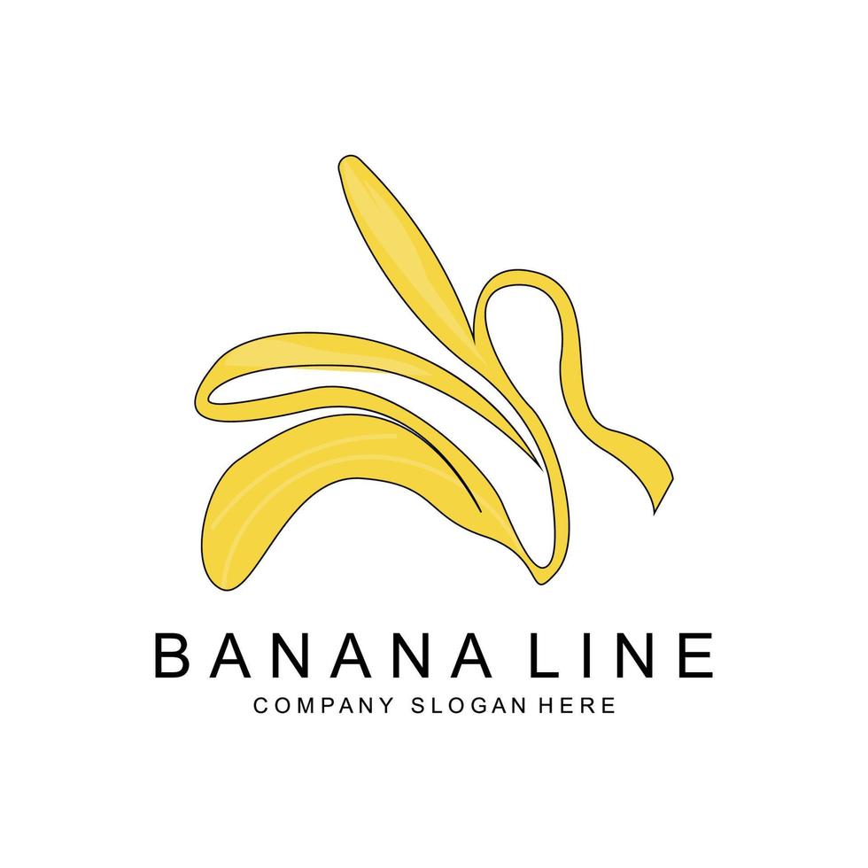 Banana logo disegno, frutta vettore con linea arte stile, Prodotto marca carta da parati illustrazione