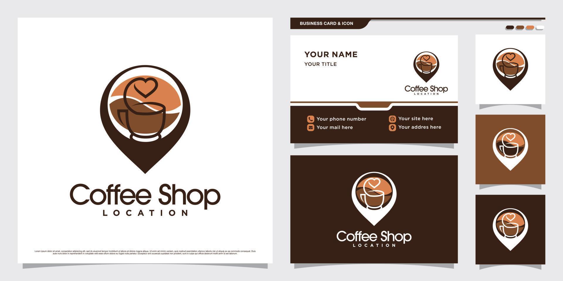 caffè negozio logo design illustrazione con Posizione punto icona e attività commerciale carta modello vettore