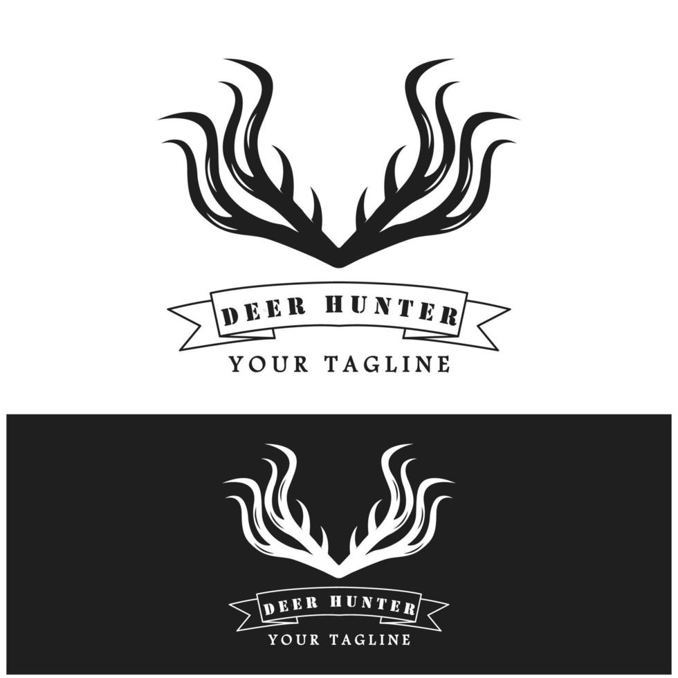 cacciatore cervo ramificazione logo vettore illustrazione design con slogan modello