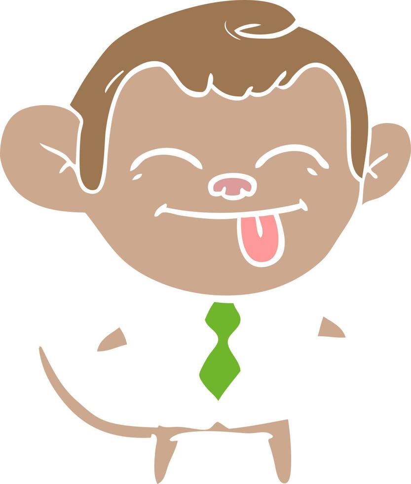 divertente piatto colore stile cartone animato scimmia indossare camicia e cravatta vettore