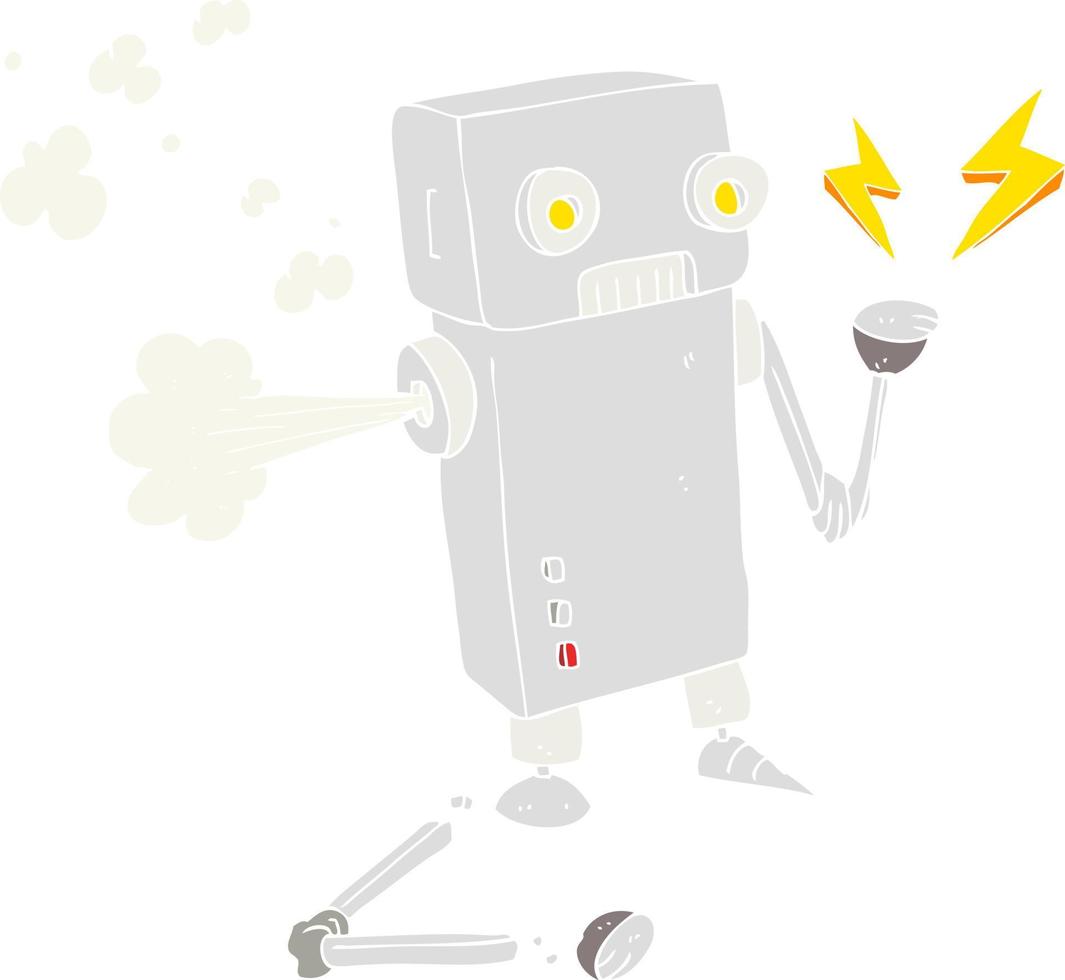 piatto colore illustrazione di un' cartone animato rotto robot vettore
