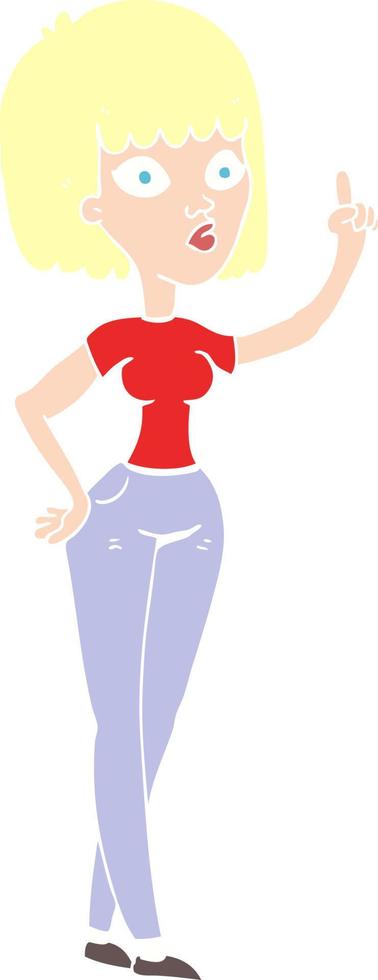 piatto colore illustrazione di un' cartone animato donna con idea vettore