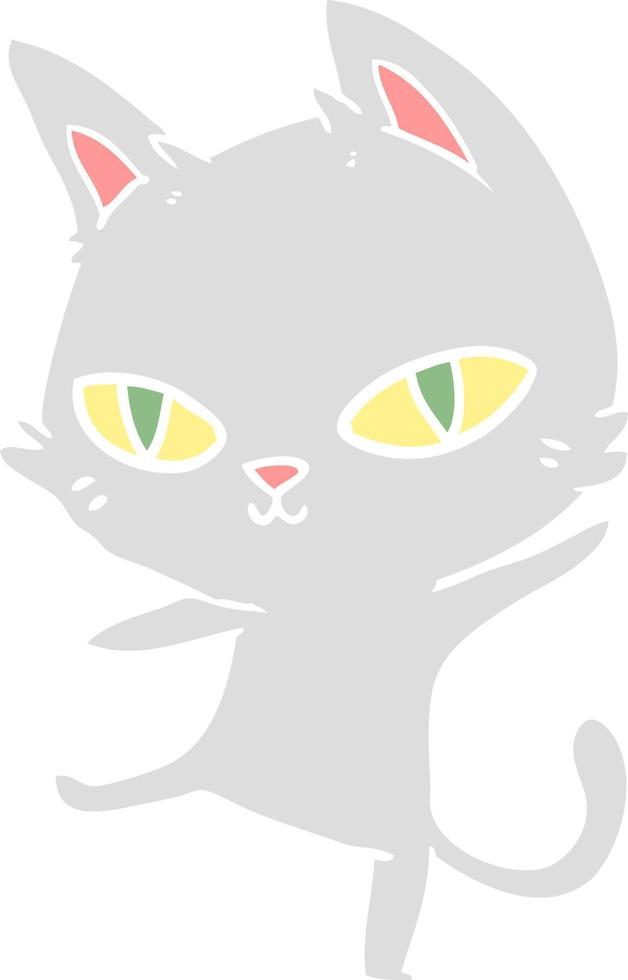 piatto colore stile cartone animato gatto fissando vettore