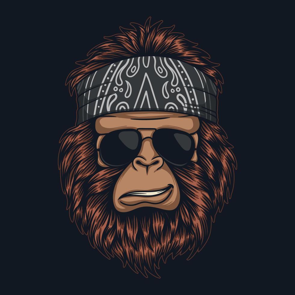 bigfoot freddo indossare bandana e bicchieri vettore illustrazione