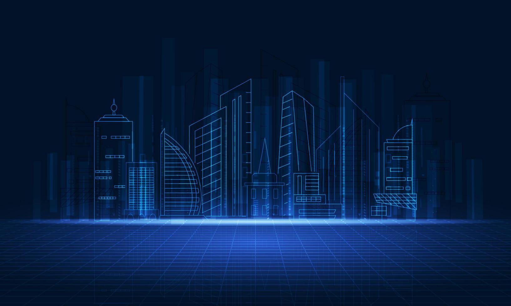 digitale città astratto tecnologia con buio edificio.blu futuristico illustratore. vettore