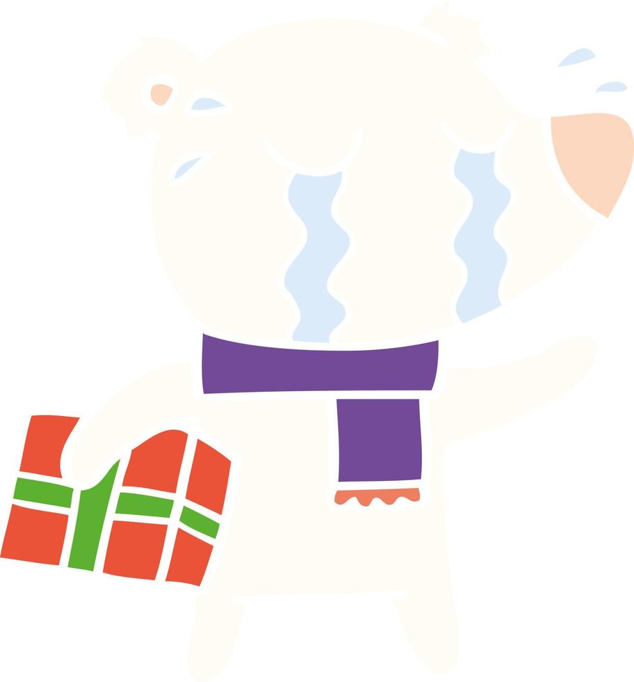 piatto colore stile cartone animato pianto Natale polare orso vettore