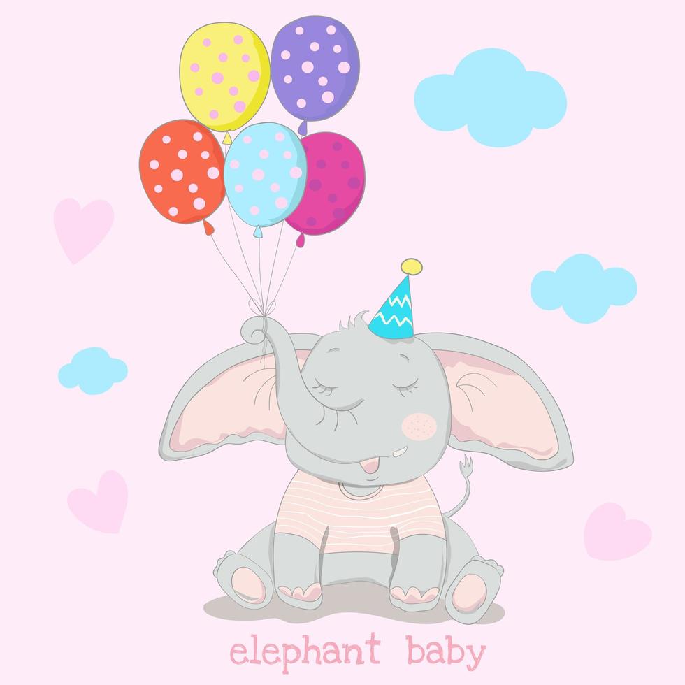 elefante che tiene palloncini colorati vettore