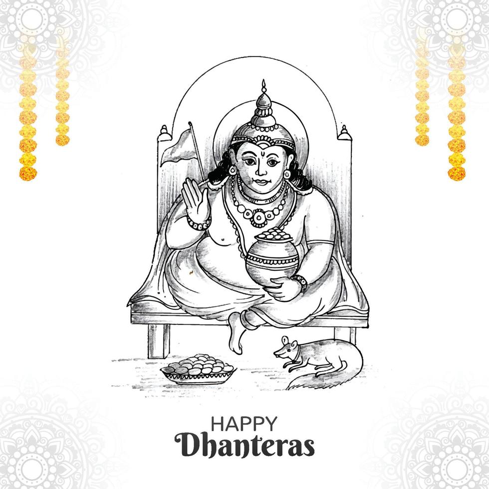 bellissimo celebrazione contento dhanteras saluto carta schizzo design vettore