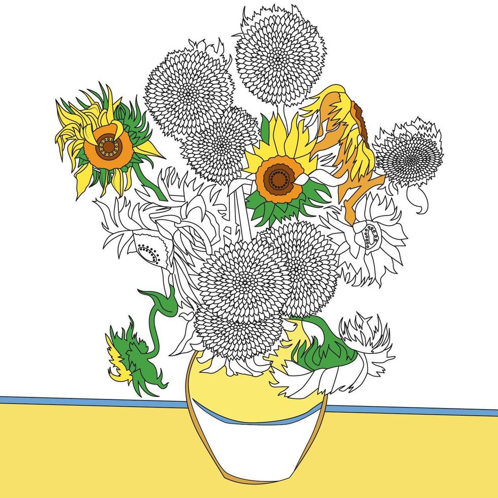 pagina da colorare di girasoli vettore