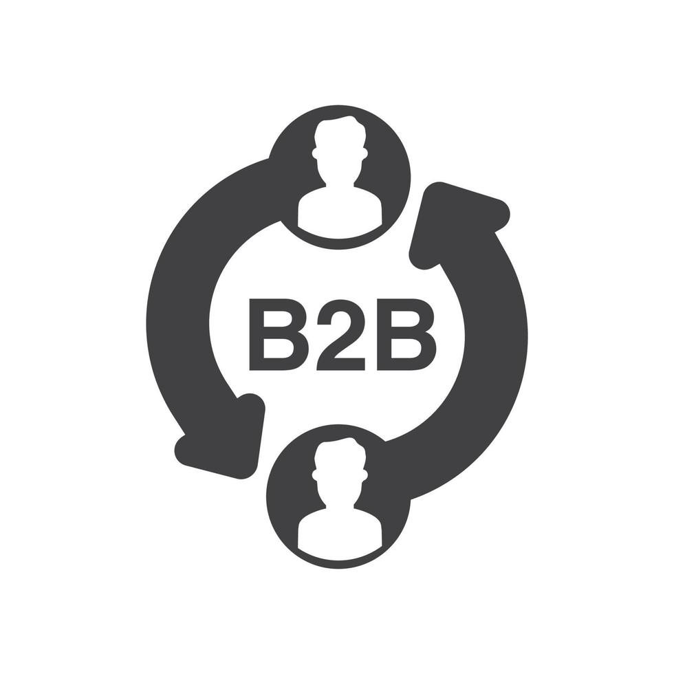 b2b icona nero silhouette isolato su bianca background.business-to-business. vettore piatto illustrazione.negoziazione di Due people.communication concetto.