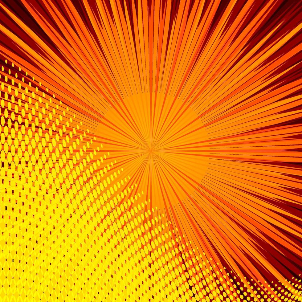 sfondo arancione comico astratto per il design in stile pop art. sfondo del modello di burst retrò. effetto raggi di luce. stile fumetto vintage, texture di stampa moderna mezzitoni, vettore. vettore