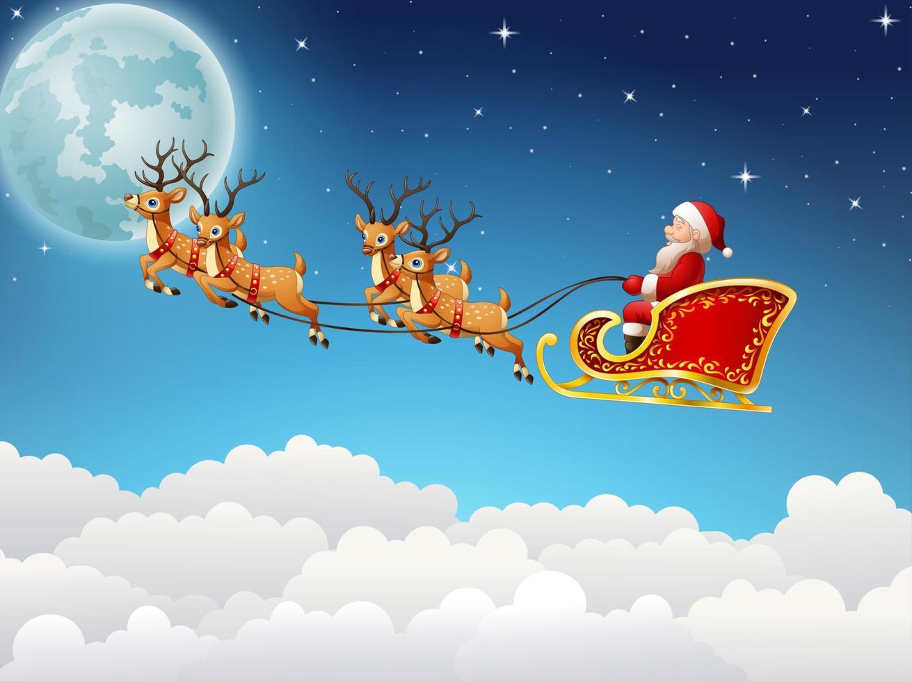 sfondo di natale con Babbo Natale in sella alla sua slitta di renne vettore