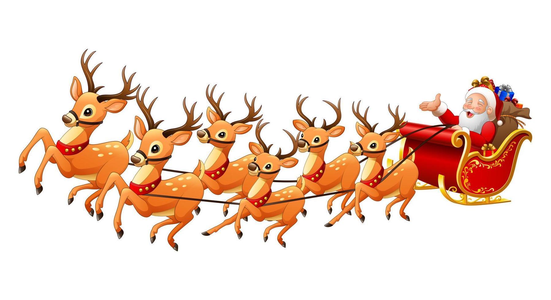 Babbo Natale guida la slitta delle renne a Natale vettore