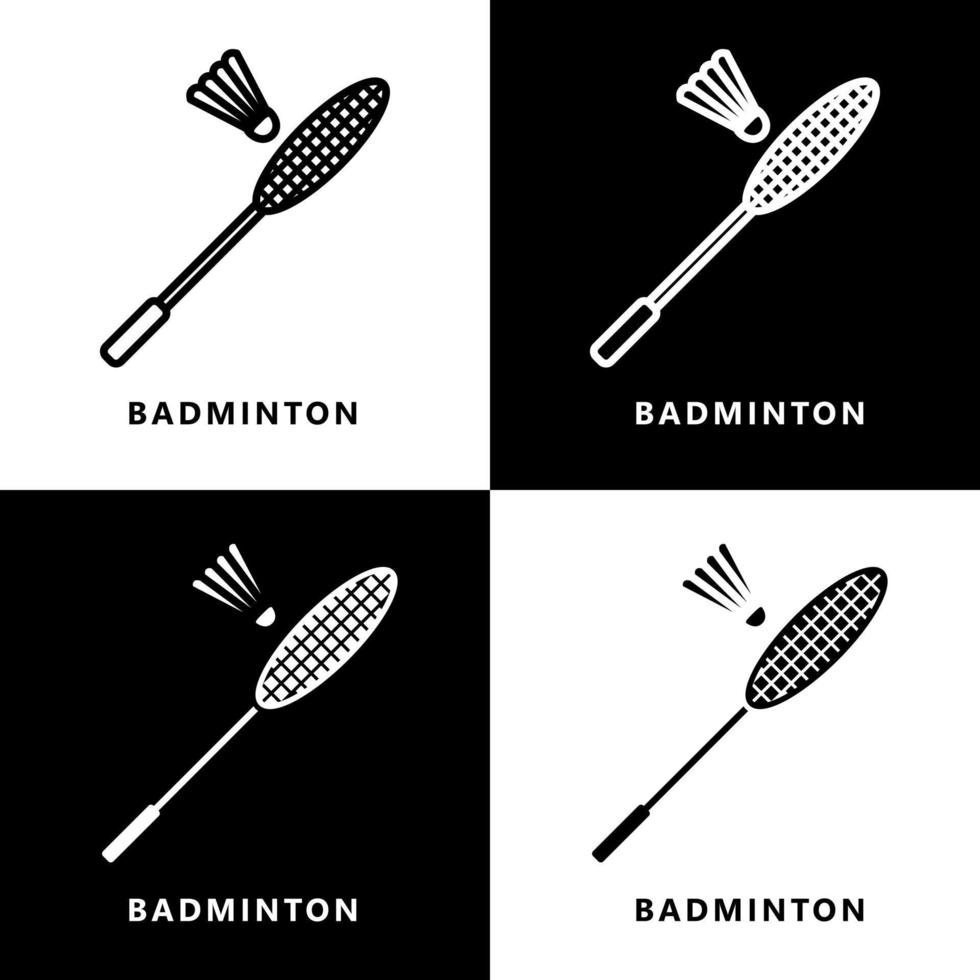 badminton sport icona cartone animato. volano e racchetta simbolo vettore logo