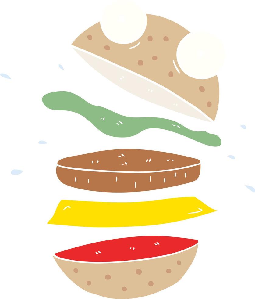 piatto colore stile cartone animato sorprendente hamburger vettore