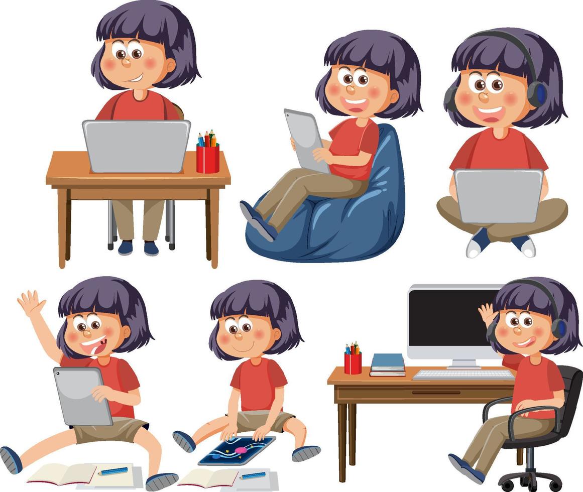 impostato di bambini utilizzando tavoletta e il computer portatile vettore