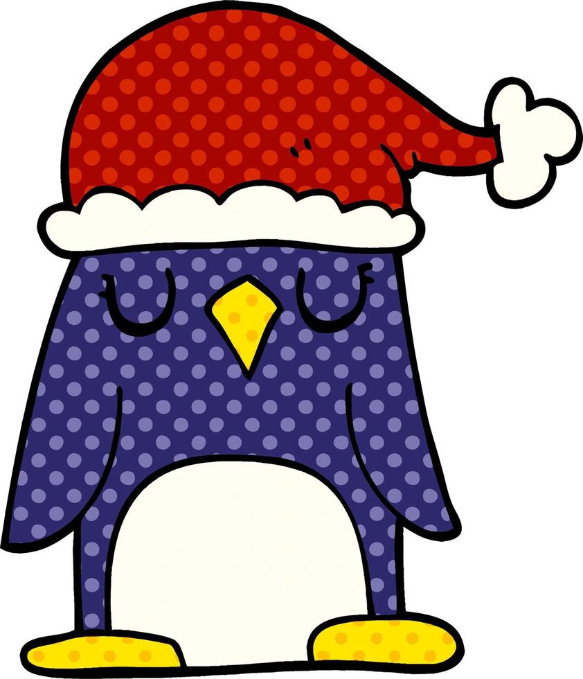 pinguino di natale di doodle del fumetto vettore