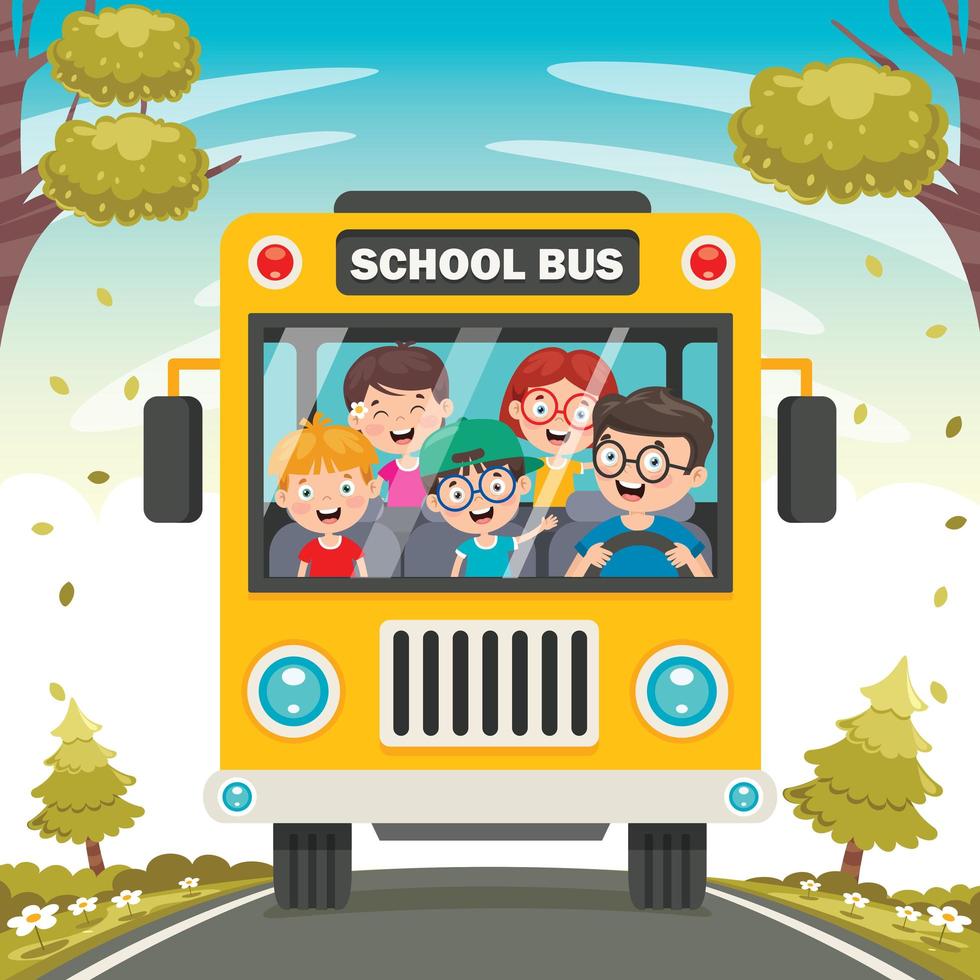 fronte giallo scuolabus con bambini all'interno vettore