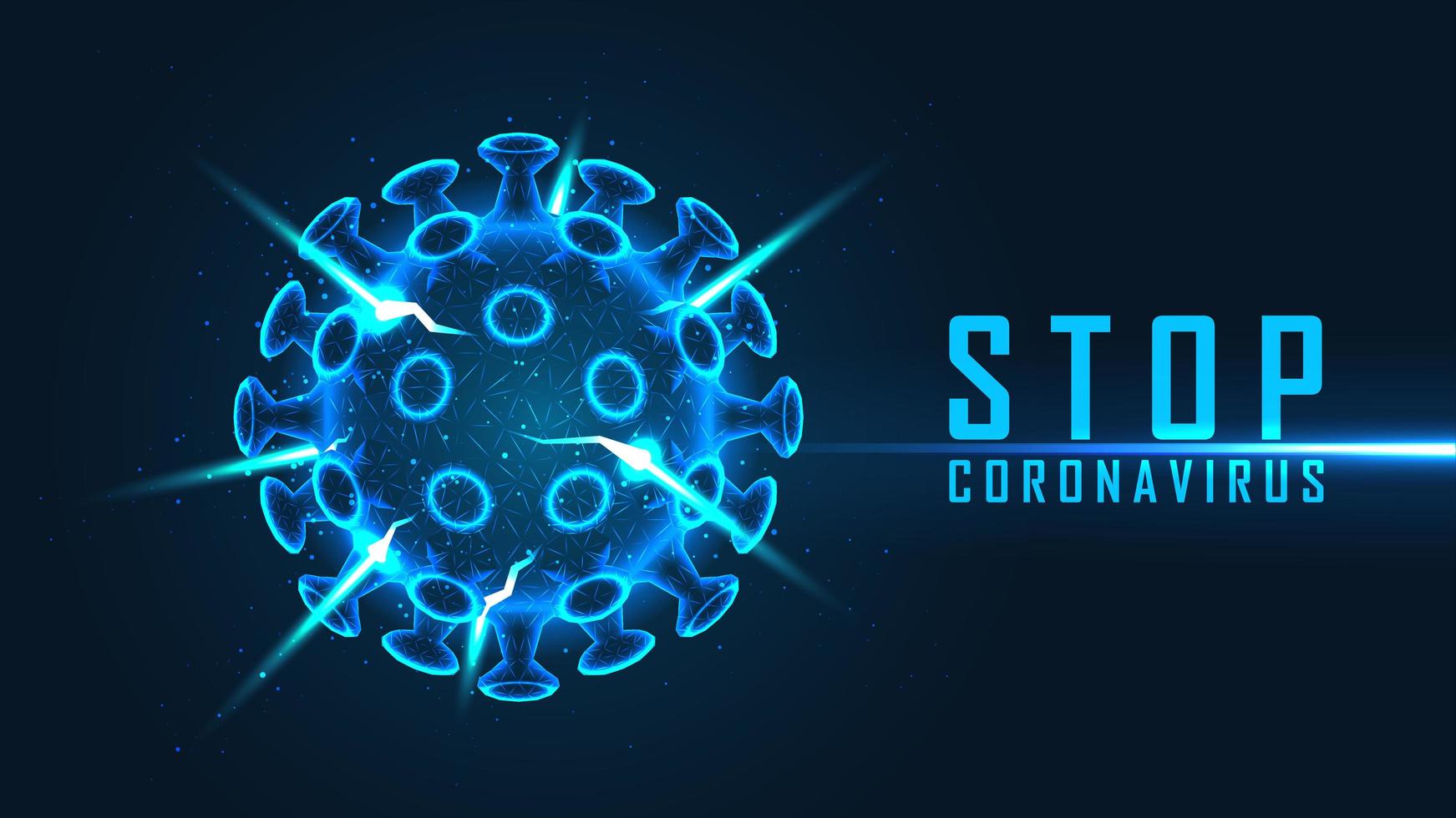 fermare il poster di coronavirus con cellula virus blu vettore