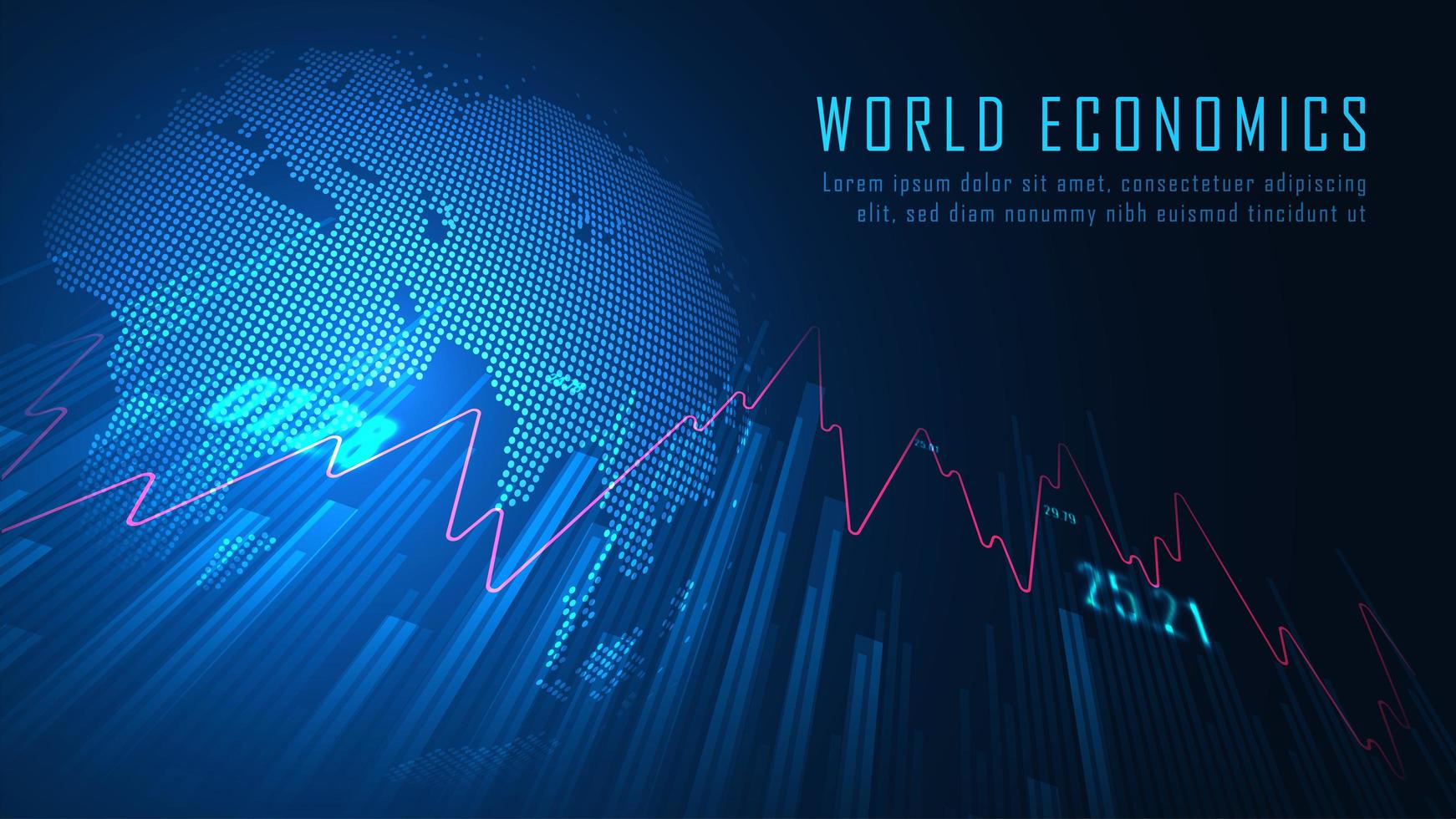 disegno di economia mondiale blu incandescente vettore