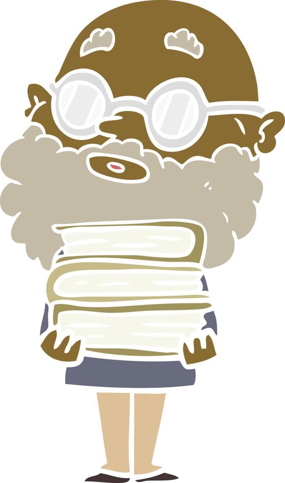 piatto colore stile cartone animato curioso uomo con barba e bicchieri vettore