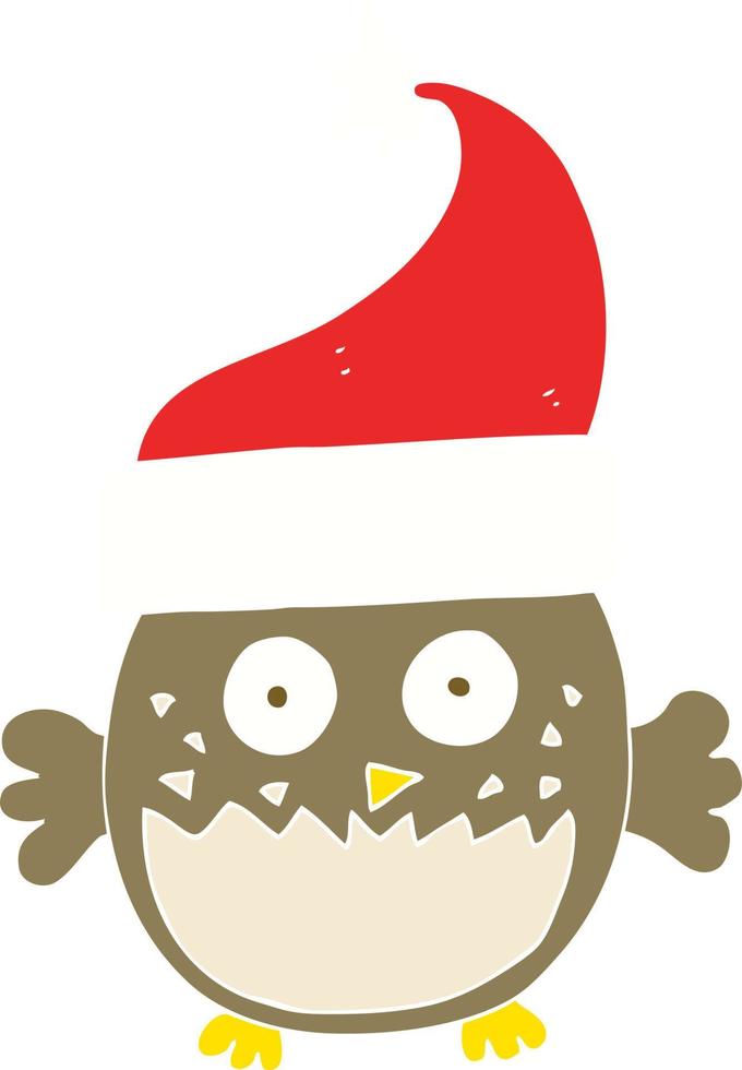 piatto colore illustrazione di un' cartone animato gufo indossare Natale cappello vettore