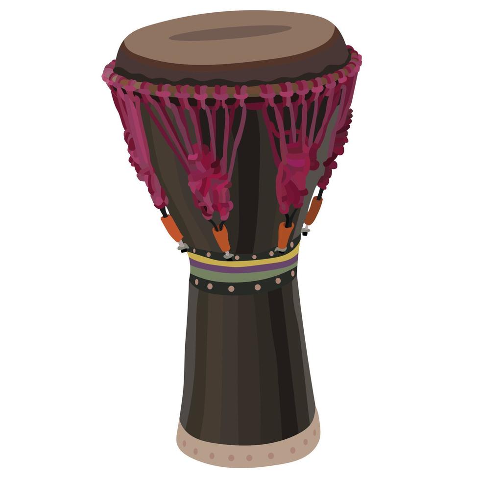 djembe tamburo africano musicale strumento isolato schizzo. vettore accordato con la corda e ricoperta di pelle calice jembe