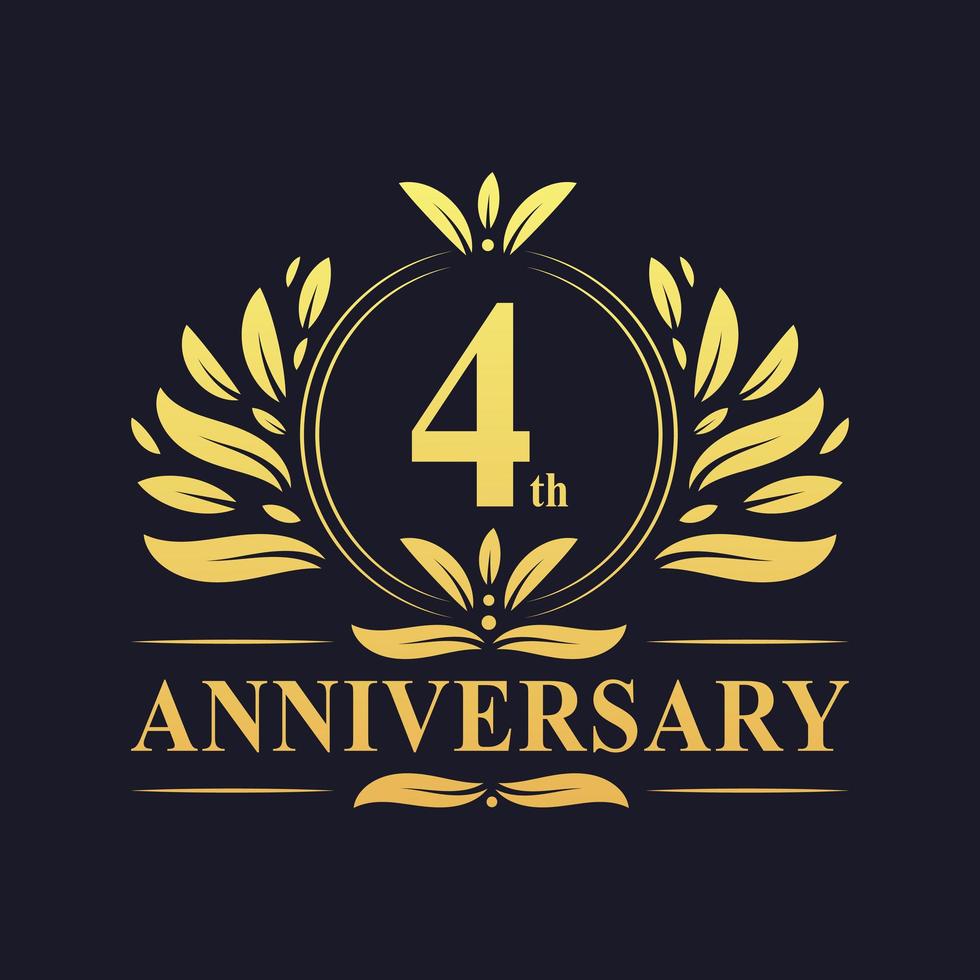 Logo dorato del 4 ° anniversario vettore