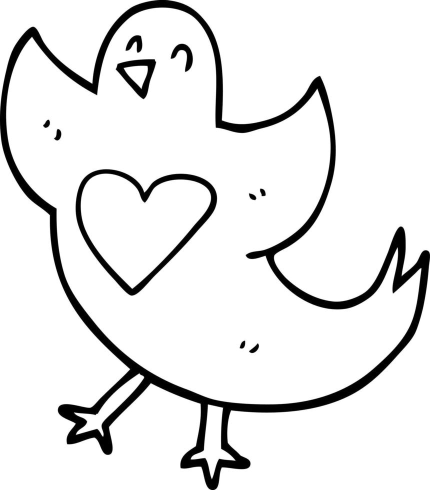 linea disegno cartone animato uccello con cuore vettore