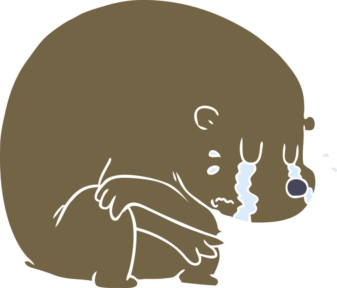 orso di cartone animato in stile colore piatto che piange vettore