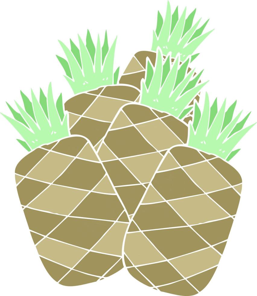 piatto colore illustrazione di un' cartone animato ananas vettore