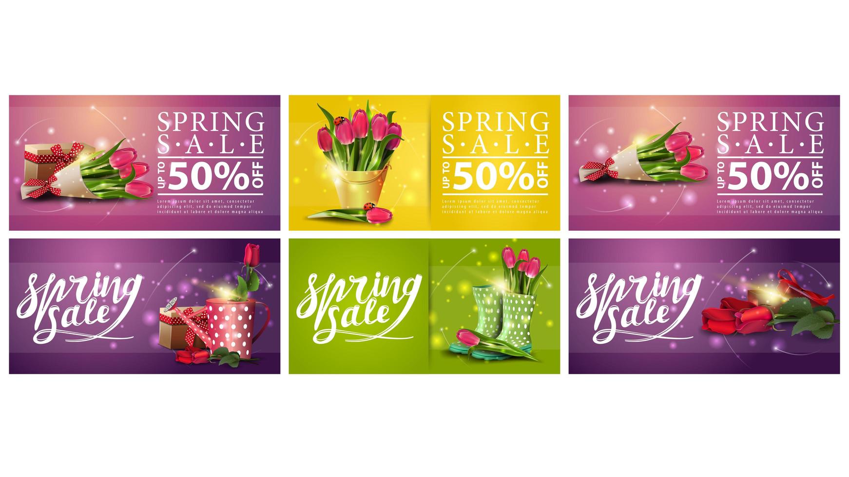 striscioni colorati vendita floreale incandescente primavera vettore