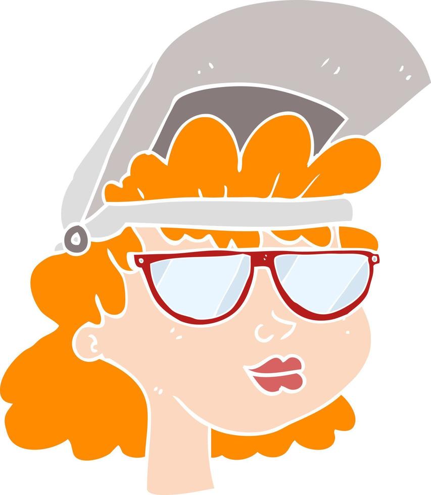 piatto colore illustrazione di un' cartone animato donna con saldatura maschera e bicchieri vettore