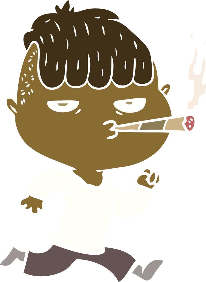 piatto colore stile cartone animato uomo fumo mentre in esecuzione vettore